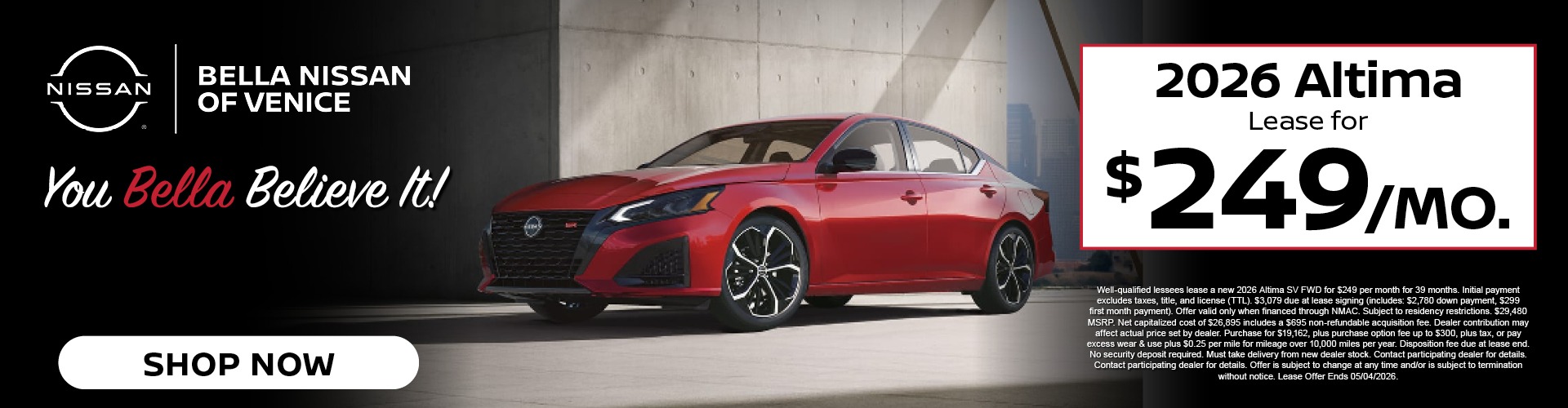 2026 Altima - Payments as low as $249/mo. - Now at Bella Nissan Of Venice